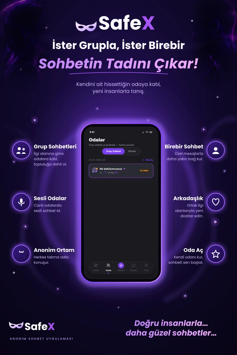 SafeX Odalar ekranı tanıtım görseli